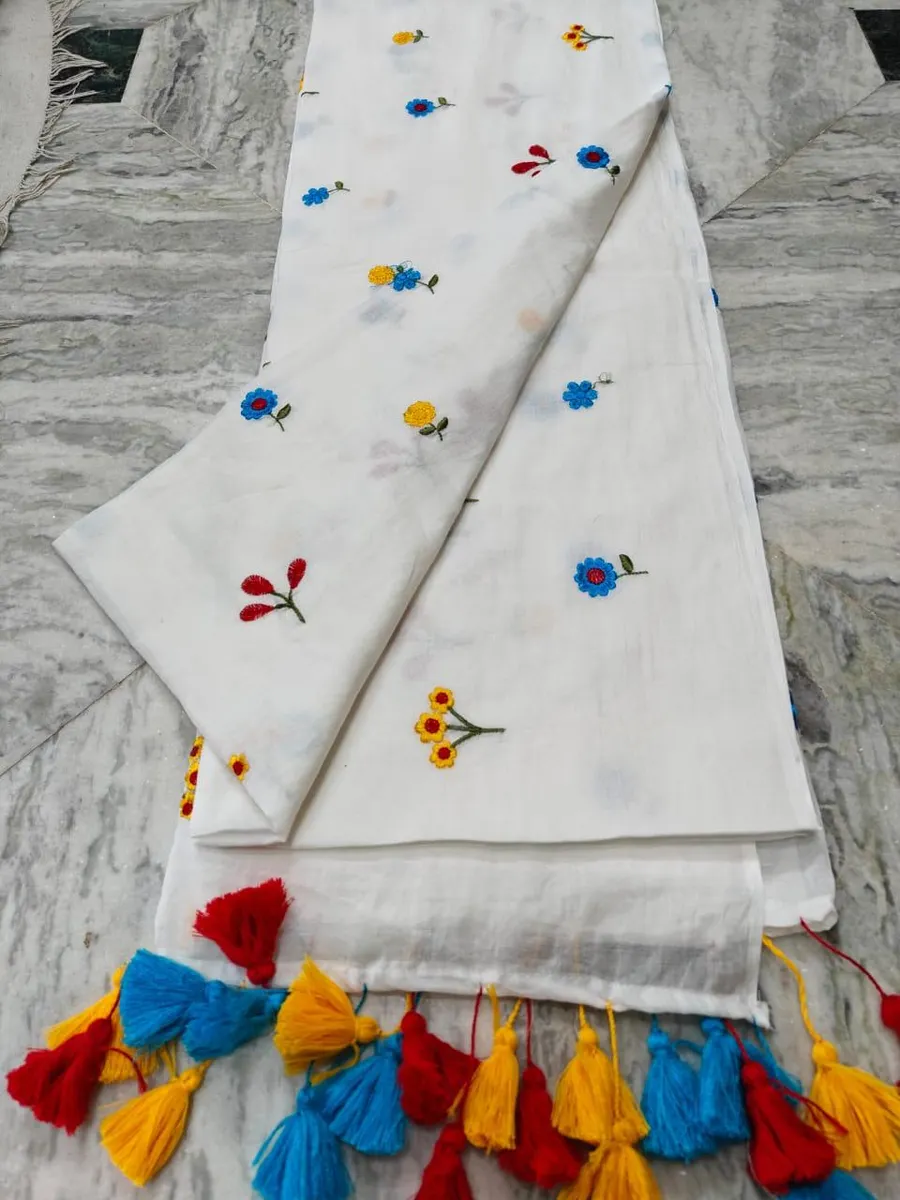 Pure Khadi Cotton Embroidered Saree – Lightweight 5.5 Meters | Handcrafted Elegance | Sustainable Fashion
